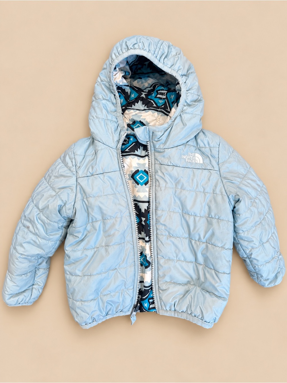 The North Face Reversible Blue Puffer Hooded Toddler Jacket